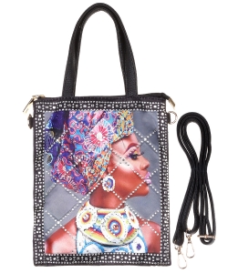 African-American Design Sequined Tote Bag S039HPP BLACK B